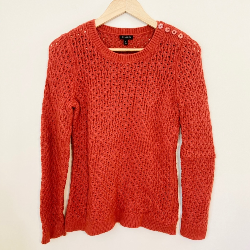 Talbots Lambswool Blend Pointelle Button Sweater